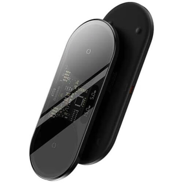 Бездротовий зарядний пристрій Baseus Digital LED Display 2-in-1 Wireless Charger Universal Version 20W Black (WXSX010101)