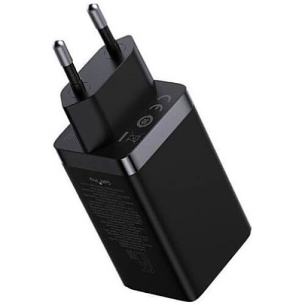Мережевий зарядний пристрій Baseus GaN5 Pro Fast Charger 2C+U 65W Black w/Type-C to Type-C (CCGP120201)