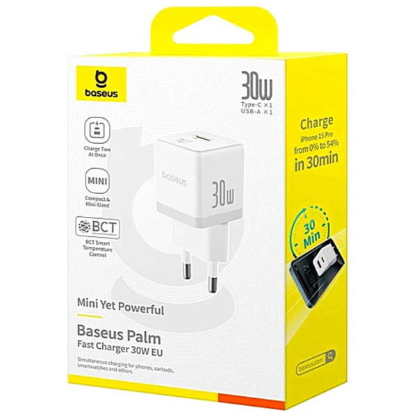 Мережевий зарядний пристрій Baseus Palm Fast Charger 30W White (P1011160A213-00)