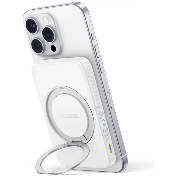 Зовнішній акумулятор Baseus PicoGo Qi2 Magnetic with Rotatable Stand 5000mAh 20W Moon White (P10076800213-00)