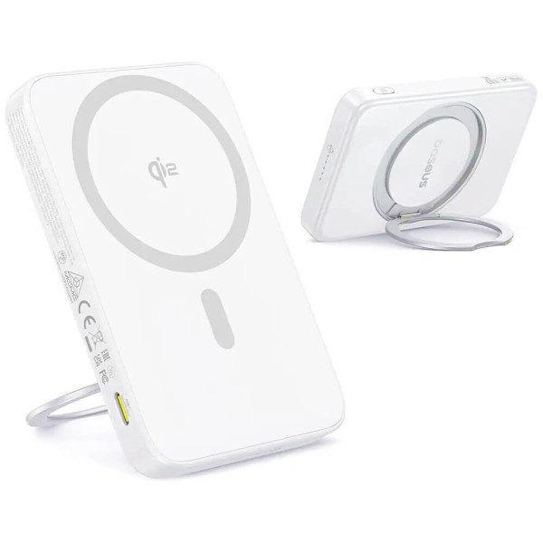 Зовнішній акумулятор Baseus PicoGo Qi2 Magnetic with Rotatable Stand 5000mAh 20W Moon White (P10076800213-00)