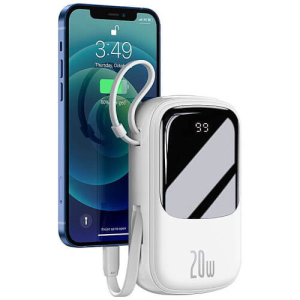 Зовнішній акумулятор Baseus Qpow quick charging (With IP Cable) 20000mAh 20W White (PPQD-H02)