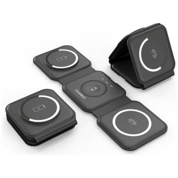Бездротовий зарядний пристрій Choetech 3 in 1 Foldable Magnetic Wireless Charger Black (T588-F-BK)