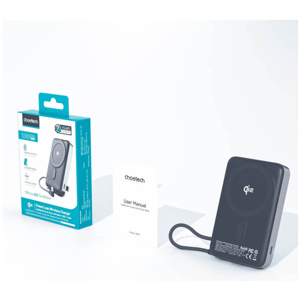 Зовнішній акумулятор Choetech Qi2 PD35W 10000mAh Magnetic Grey (B758)
