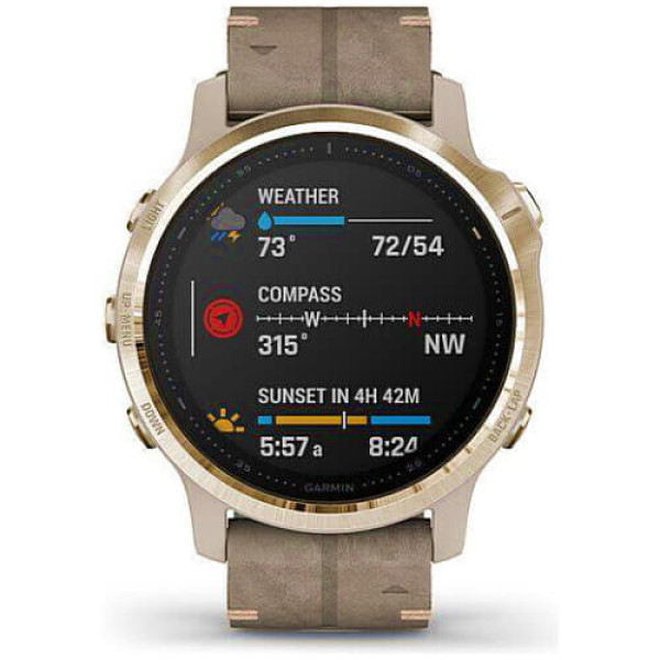 Смарт-годинник Garmin Fenix 6S Pro Sapphire Light Gold with Shale Grey Leather Band (010-02159-40) ГАРАНТІЯ 12 міс.