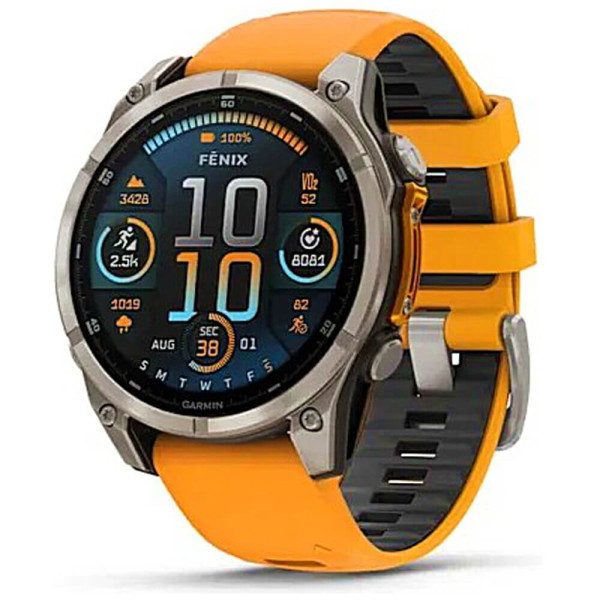 Смарт-годинник Garmin Fenix 8 47mm AMOLED Sapphire Titanium w. Spark Orange/Graphite Silicone Band (010-02904-10/11) ГАРАНТІЯ 3 міс.
