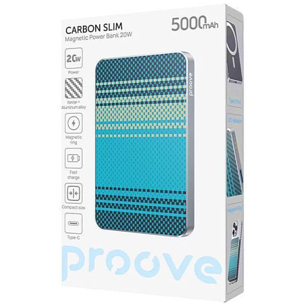 Зовнішній акумулятор Proove Carbon Slim 5000mAh 20W/Qi 15W Nightfall (PBCS20010051)