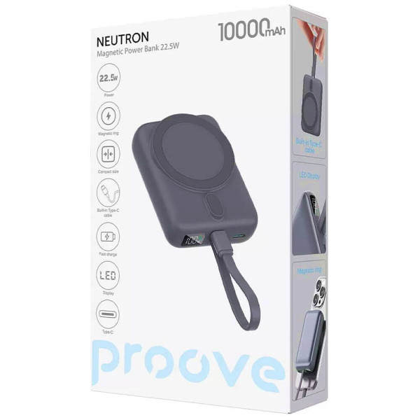 Зовнішній акумулятор Proove Neutron 10000mAh 22.5W Qi 15W Gray (PBNE22022203)