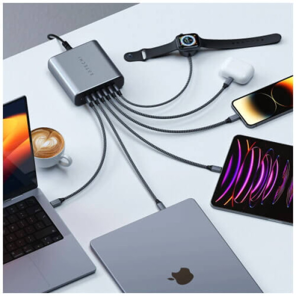 Мережевий зарядний пристрій Satechi 200W USB-C 6-Port PD GaN Space Gray (ST-C200GM-EU)