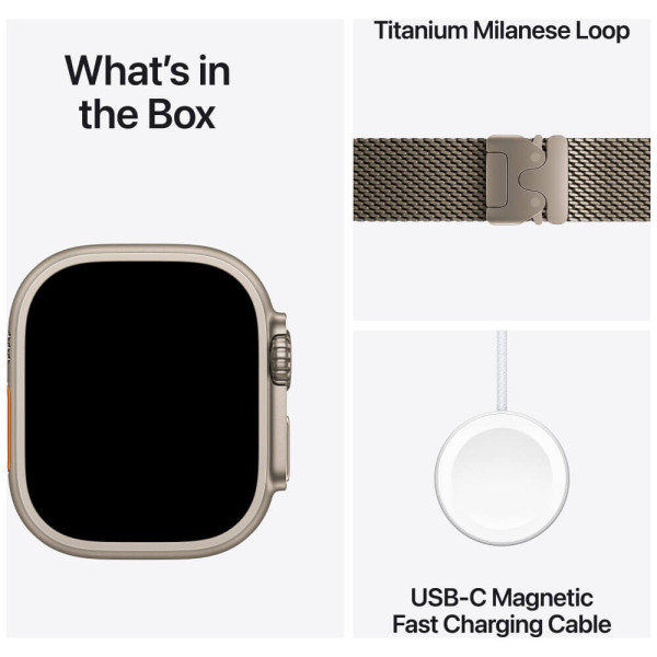 Apple Watch Ultra 3 Natural Titanium Case with Natural Titanium Milanese Loop Medium (MEWY4)