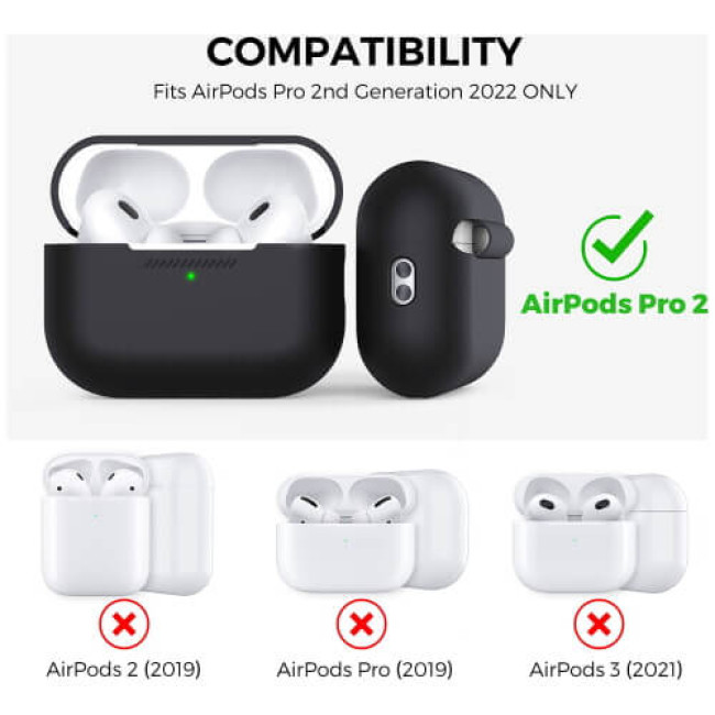 Чохол для навушників AhaStyle Silicone Case for AirPods Pro 2 with strap Black (X003E43NDL)