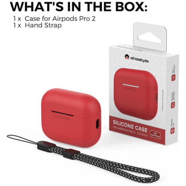 Чохол для навушників AhaStyle Silicone Case for AirPods Pro 2 with strap Red (X003E41MYX)