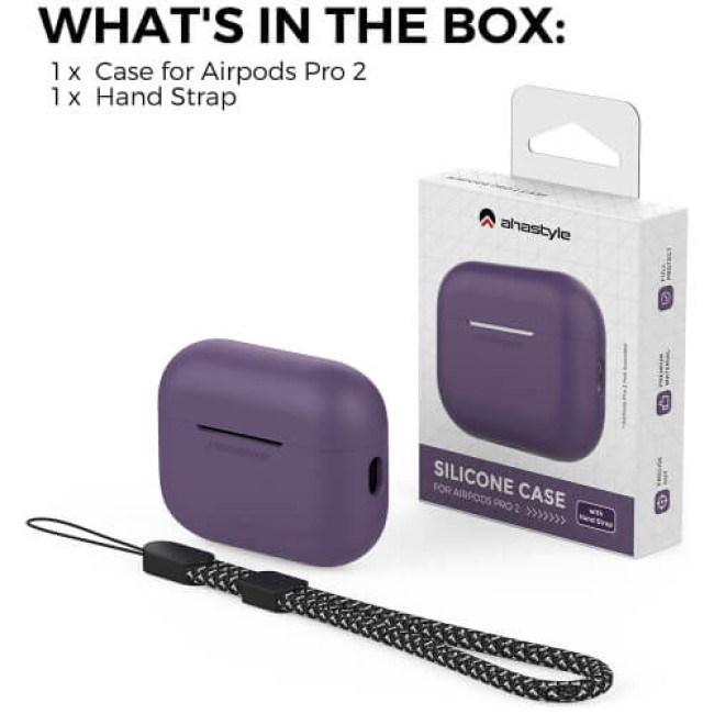 Чохол для навушників AhaStyle Silicone Case for AirPods Pro 2 with strap Dark Purple (X003ECKN77)