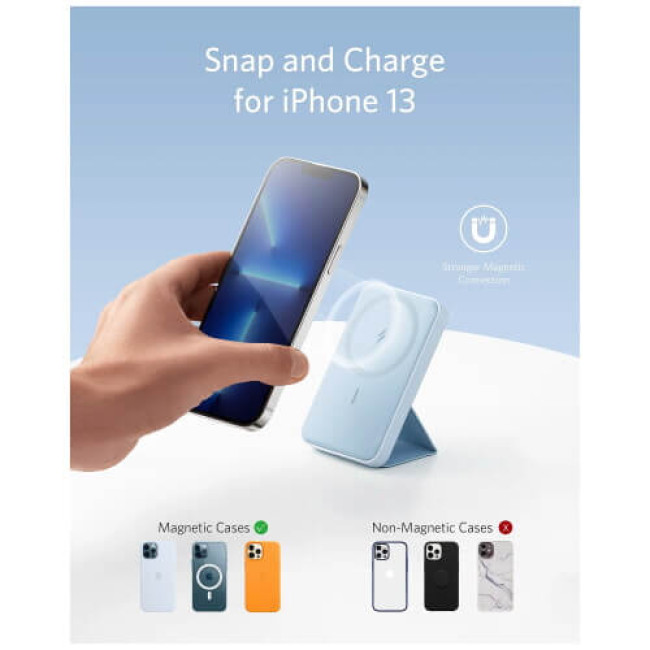 Додатковий акумулятор Anker 622 Magnetic Wireless Charger MagGo with Stand 5000mAh Misty Blue (A1611631)