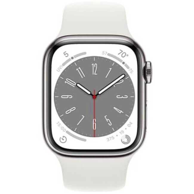 Apple WATCH Series 8 45mm Silver Stainless Steel Case with White Sport Band (MNKE3)