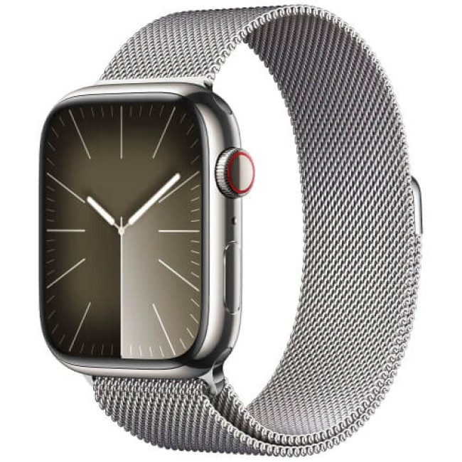 Apple Watch Series 9 GPS + Cellular 41mm Silver Stainless Steel Case with Silver Milanese Loop (MRJ43)