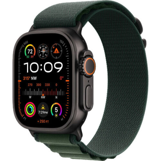 Apple Watch Ultra 2 Black Titanium Case with Dark Green Alpine Loop Large (MX4T3)
