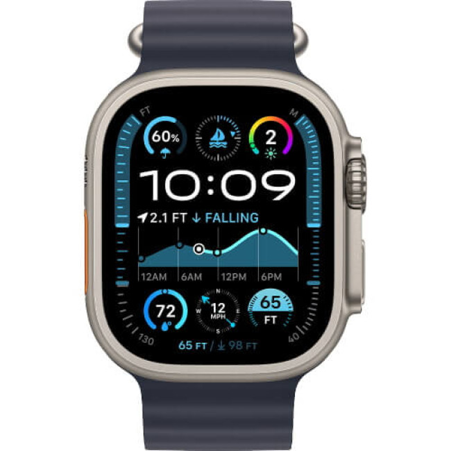 Apple Watch Ultra 2 Natural Titanium Case with Navy Ocean Band (MX4D3)