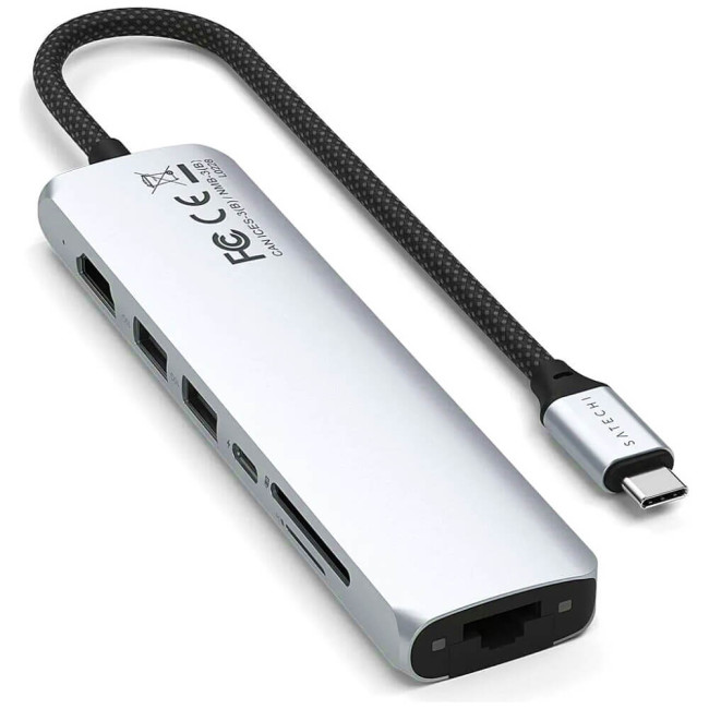 Хаб Satechi 7-in-1 USB-C Slim Multiport 4K with Ethernet Silver (ST-P7SS)