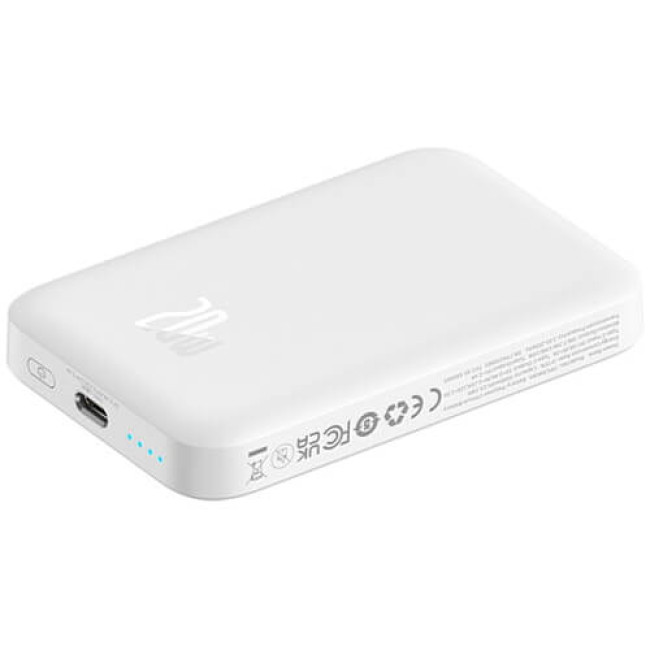 Зовнішній акумулятор Baseus Magnetic Mini Air Wireless Fast Charge 10000mAh 20W з кабелем Stellar White (P10059001223-00)