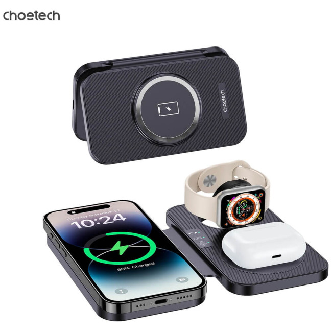 Бездротовий зарядний пристрій Choetech 3 in 1 Foldable Travel Charger Pad Black (T616-F-BK)