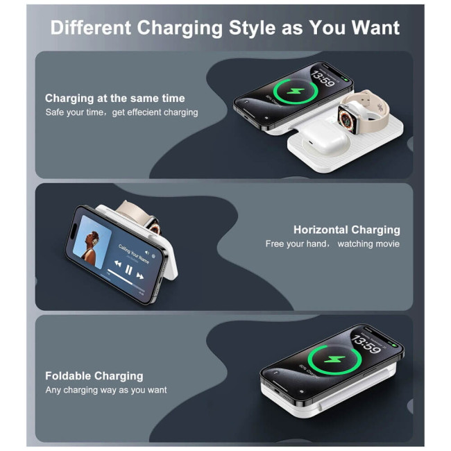 Бездротовий зарядний пристрій Choetech 3 in 1 Foldable Travel Charger Pad White (T616-F-WH)