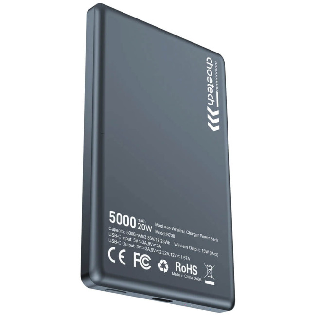 Зовнішній акумулятор Choetech PD 20W 5000 mAh Ultra-Thin Magnetic Power Bank Black (B738-BK)