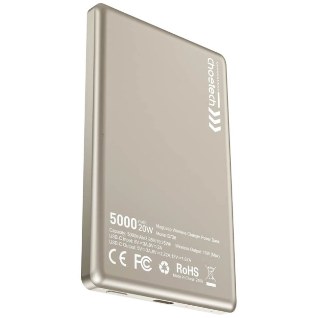 Зовнішній акумулятор Choetech PD 20W 5000 mAh Ultra-Thin Magnetic Power Bank White (B738-WT)