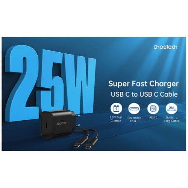 Мережевий зарядний пристрій Choetech USB-C 25W PPS Charger Black (PD6003)