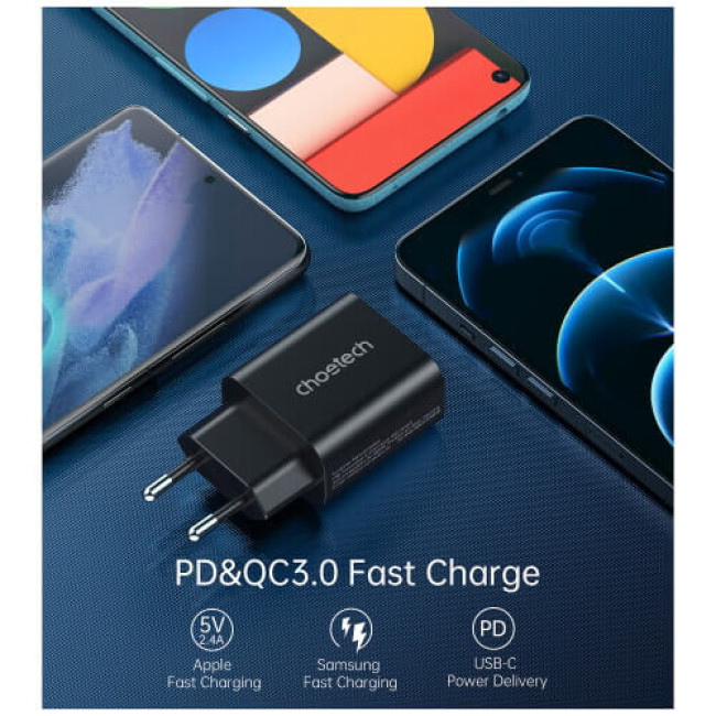 Мережевий зарядний пристрій Choetech USB-C 25W PPS Charger Black (PD6003)