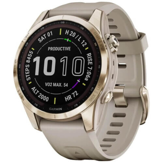 Смарт-годинник Garmin Fenix 7S Sapphire Solar C. Gold Titanium with Light Sand Band (010-02539-20/21) ГАРАНТІЯ 3 міс.
