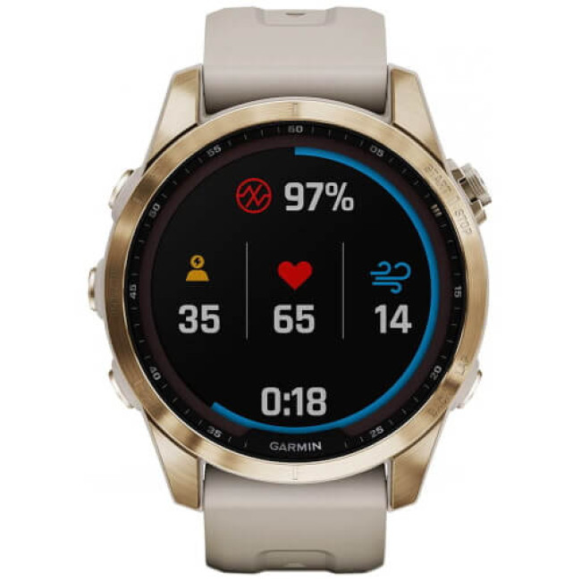 Смарт-годинник Garmin Fenix 7S Sapphire Solar C. Gold Titanium with Light Sand Band (010-02539-20/21) ГАРАНТІЯ 3 міс.