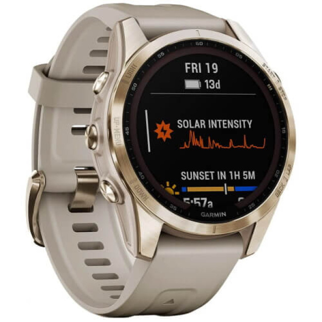 Смарт-годинник Garmin Fenix 7S Sapphire Solar C. Gold Titanium with Light Sand Band (010-02539-20/21) ГАРАНТІЯ 3 міс.