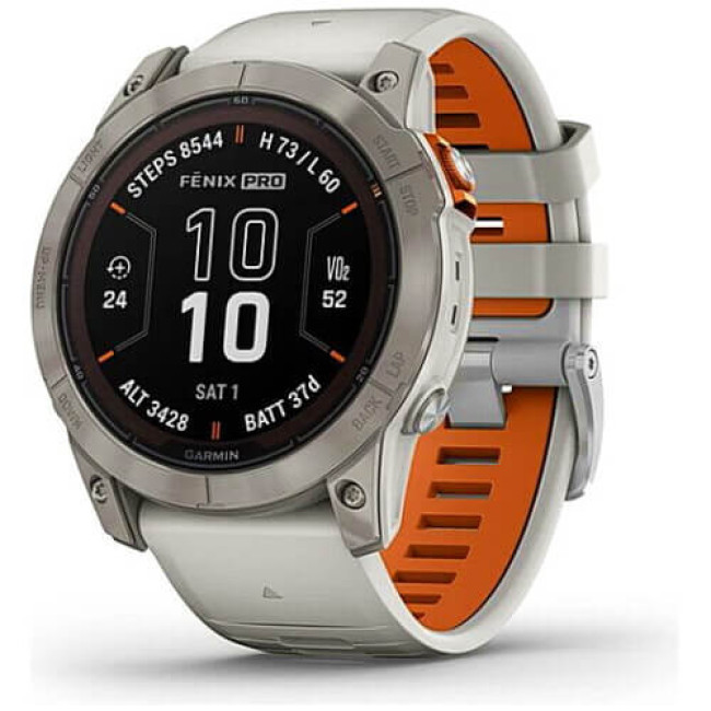 Смарт-годинник Garmin Fenix 7X Pro Sapphire Solar Titanium with Fog Gray/Ember O. Band (010-02778-14/15) ГАРАНТІЯ 3 міс.