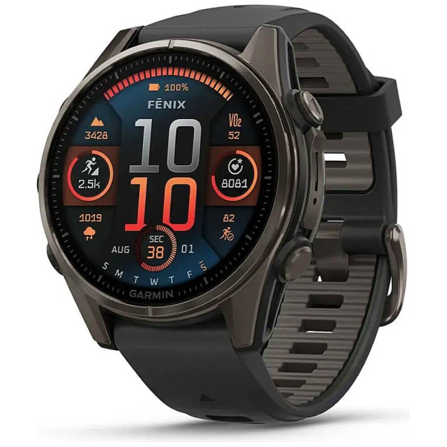 Смарт-годинник Garmin Fenix 8 43mm AMOLED Sapphire Carbon Gray DLC Tit. w. Black/Pebble Gray S. Band (010-02903-20/21) ГАРАНТІЯ 3 міс.