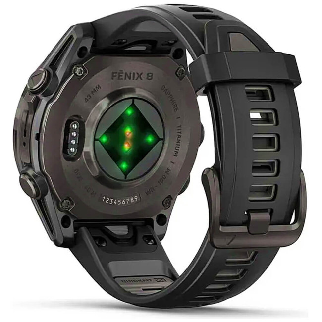 Смарт-годинник Garmin Fenix 8 43mm AMOLED Sapphire Carbon Gray DLC Tit. w. Black/Pebble Gray S. Band (010-02903-20/21) ГАРАНТІЯ 3 міс.