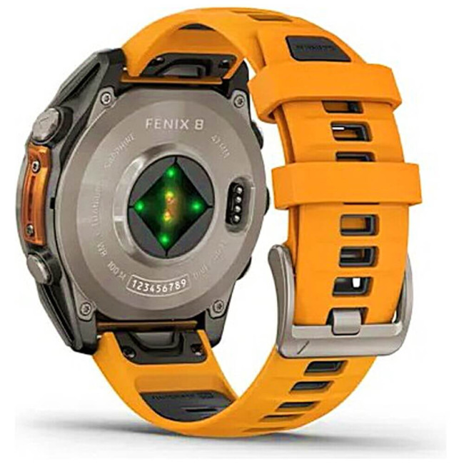 Смарт-годинник Garmin Fenix 8 47mm AMOLED Sapphire Titanium w. Spark Orange/Graphite Silicone Band (010-02904-10/11) ГАРАНТІЯ 3 міс.