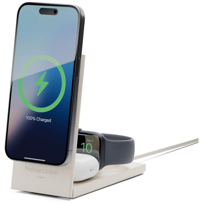 Бездротовий зарядний пристрій Native Union Rise 3-in-1 Qi2 Wireless Charger Sandstone (RS-3IN1-SAN-INT)
