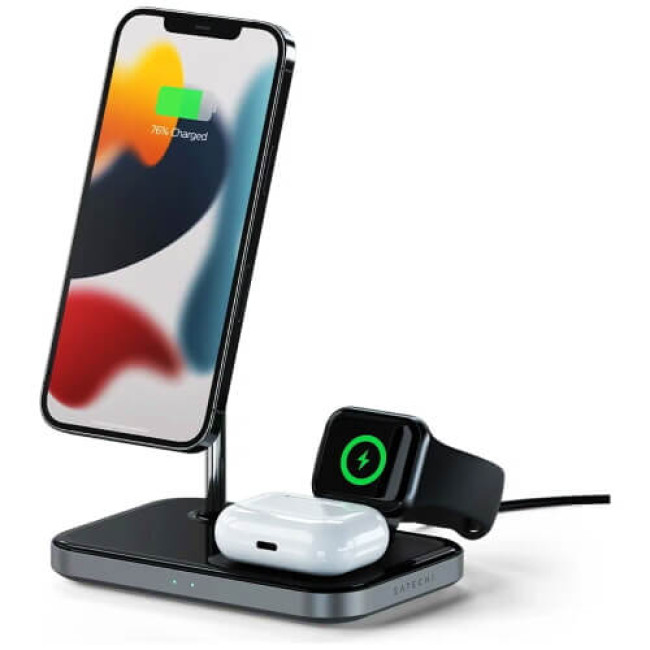 Бездротовий зарядний пристрій Satechi Aluminum 3 in 1 Magnetic Wireless Charging Stand Space Gray (ST-WMCS3M)