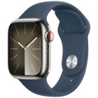Apple Watch Series 9 GPS + Cellular 45mm Silver Stainless Steel Case with Storm Blue Sport Band S/M (MRMN3)