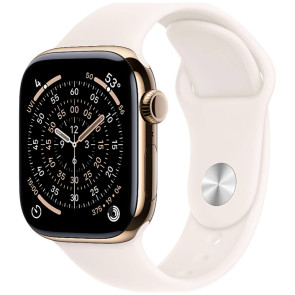 Apple Watch Series 11 46mm Gold Titanium Case with Light Blush Sport Band S/M (MFD54)