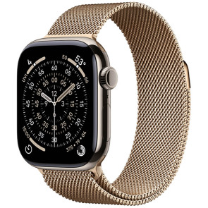 Apple Watch Series 11 46mm Natural Titanium Case with Gold Milanese Loop S/M (MFAY4/MGJ44)