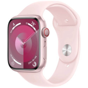 Apple WATCH Series 9 45mm GPS + Cellular Pink Aluminium Case with Light Pink Sport Band S/M (MRMK3)