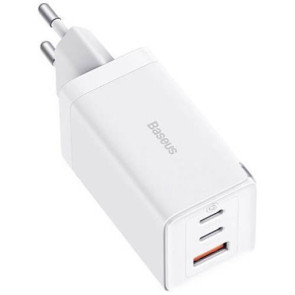 Мережевий зарядний пристрій Baseus GaN5 Pro Fast Charger 2C+U 65W White w/Type-C to Type-C (CCGP120202)