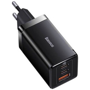 Мережний зарядний пристрій Baseus GaN5 Pro Fast Charger 2C+U 65W Black w/Type-C to Type-C (CCGP120201)