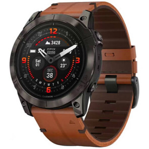 Смарт-годинник Garmin Epix Pro 2 Sapphire 51mm Carbon G. DLC Tit. with Chestnut L. Band (010-02804-30)