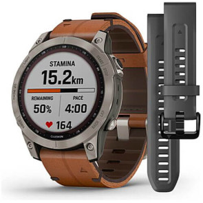 Смарт-годинник Garmin Fenix 7 Sapphire Solar Titanium with Chestnut Leather Band (010-02540-31) ГАРАНТІЯ 12 міс.