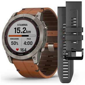 Смарт-годинник Garmin Fenix 7X Sapphire Solar Titanium with Chestnut Leather Band (010-02541-19) ГАРАНТІЯ 12 міс.