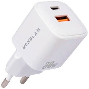 Мережевий зарядний пристрій Monblan 30W USB-A + USB-C Nano Series White